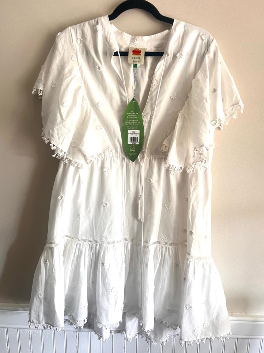 $160 NWT FARM RIO off white 3D flower mini dress large L - Picture 2 of 7